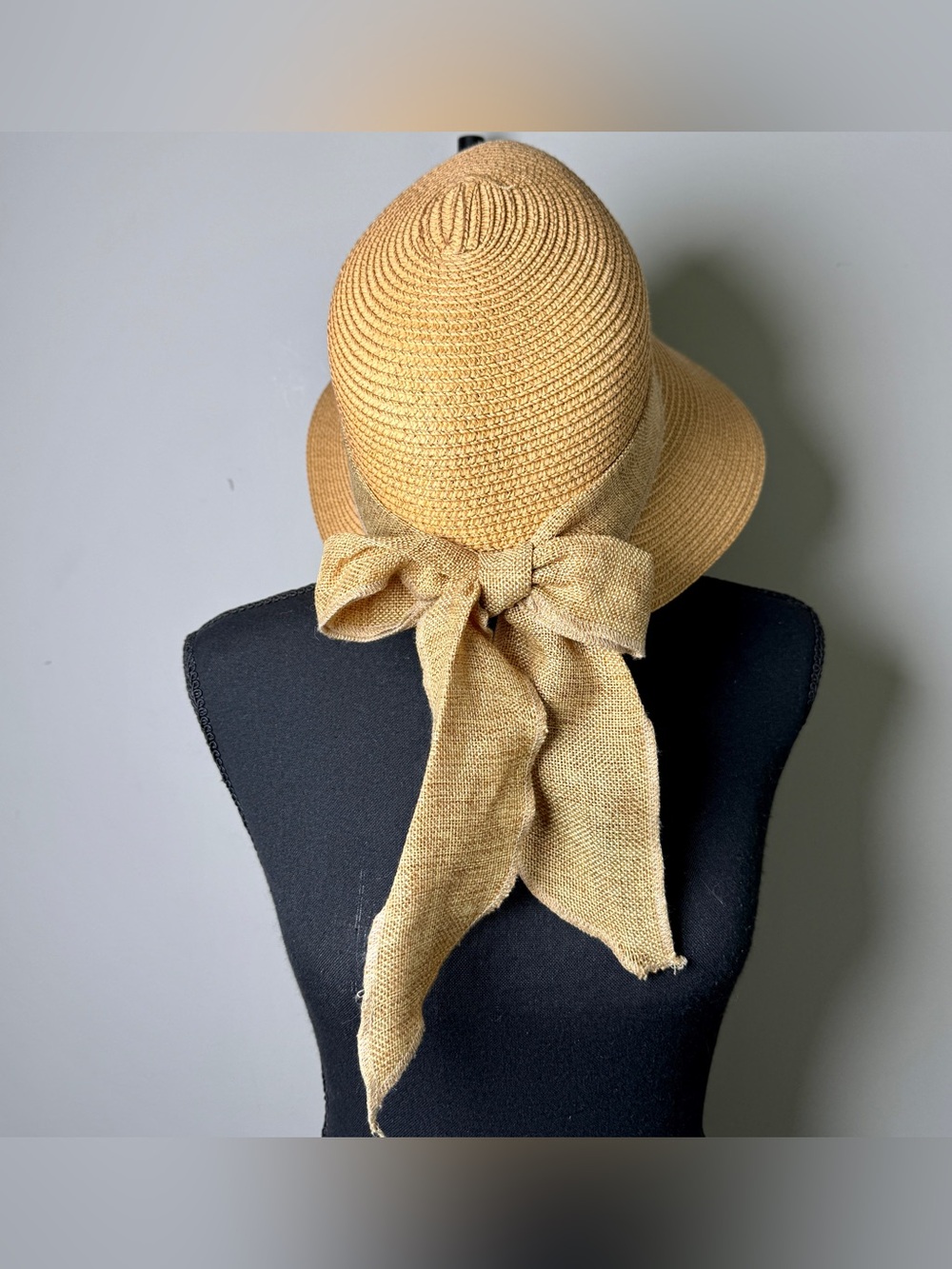 Wide Brim Paper Sun Hat Oversized Burlap Bow Floppy Beach Coastal Grandma Summer - Picture 2 of 8